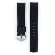 Hirsch Carbon Leather Watch Strap - Black - L - 18mm / 16mm - Shiny Silver Buckle - Water Resistant Calf Leather Band