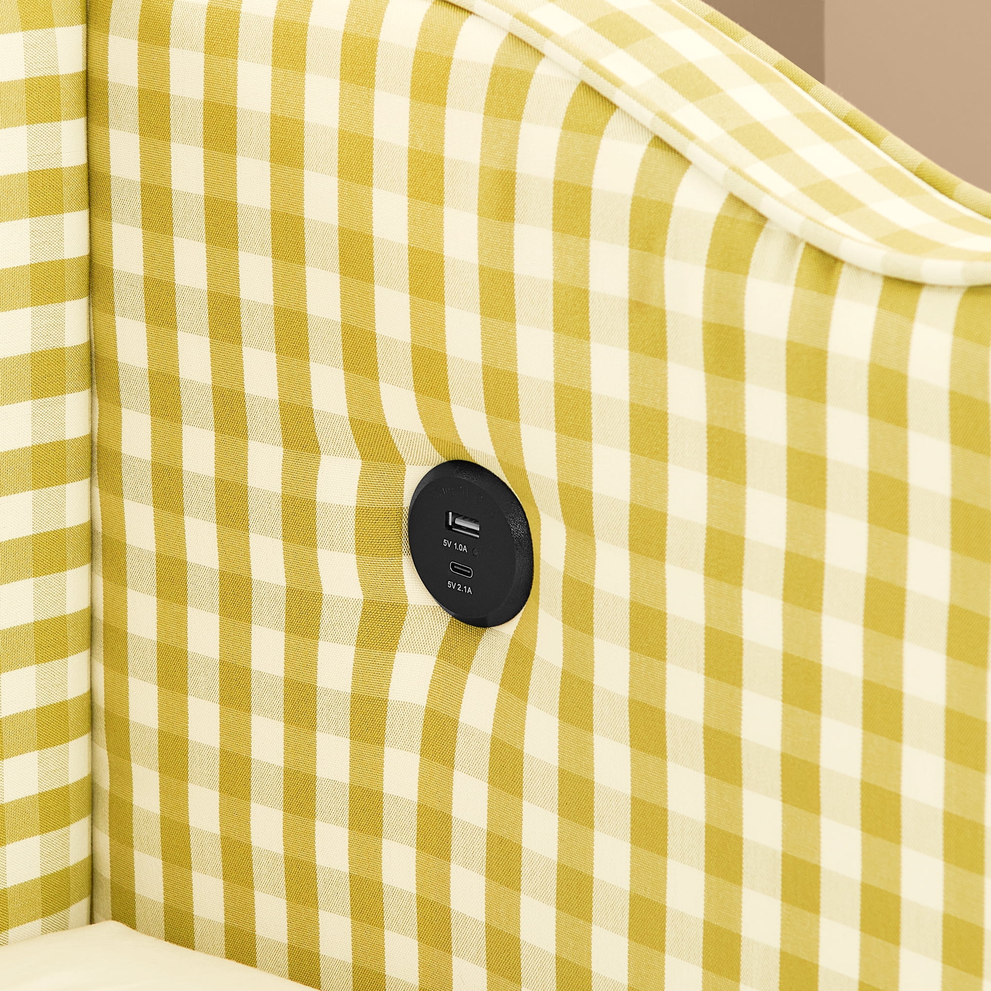 Leumius Twin Size Gingham Daybed with Pop Up Trundle,Modern Linen Daybed with USB Ports and Adorable Wave Shaped,Upholstered Day Bed Fram for Living Room/Bedroom/Guest Room,Yellow