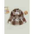 thumbnail image 2 of Bagilaanoe Girl Plaid Jacket Plaid Long Sleeve Single-Breasted Shacket with Belt 5T 6T 7T 8T 9T 10T Kids Fall Casual Outwear, 2 of 9