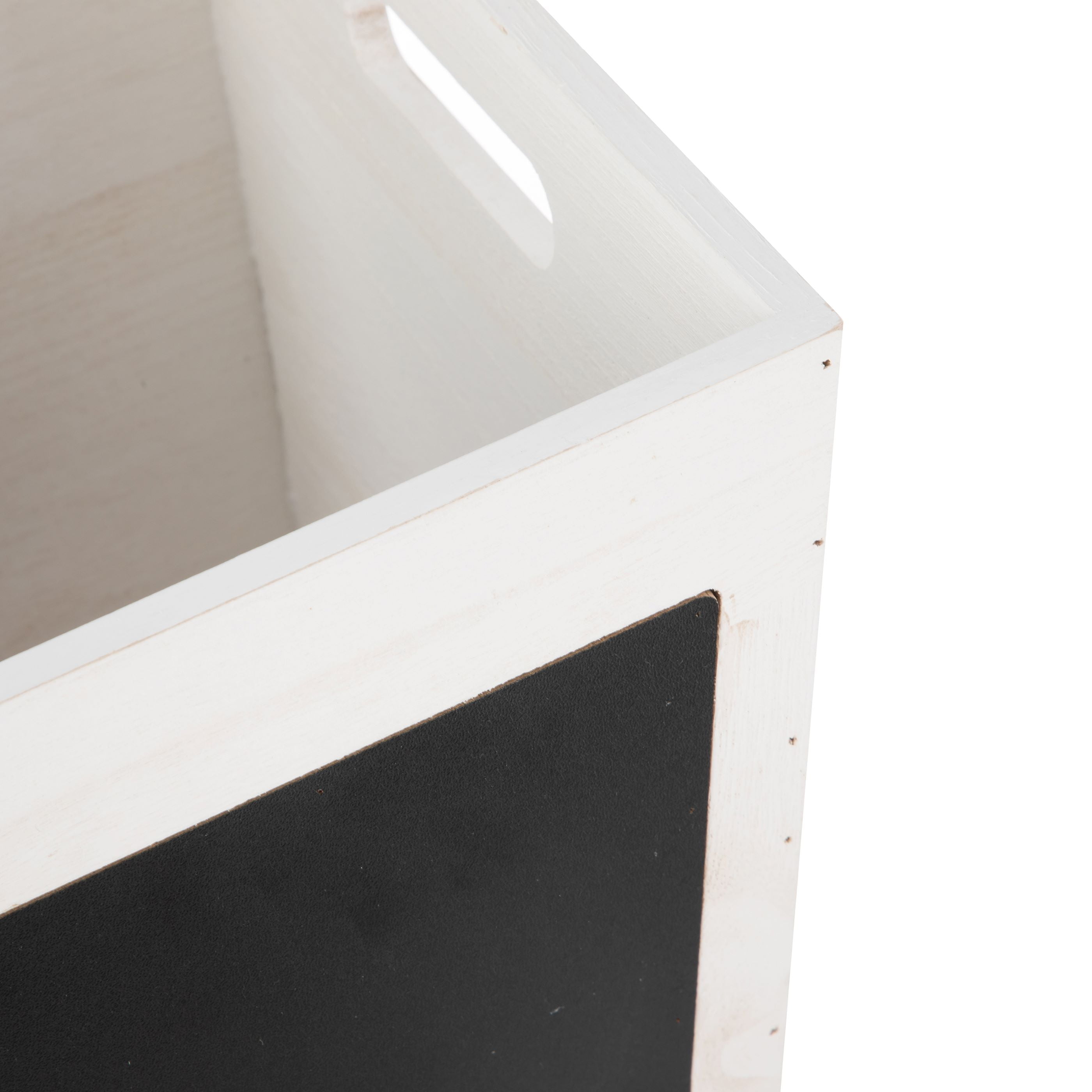 Your Zone Kids White Wood Storage Bin with Chalk Board Label and Cutout Handles, 11 in x 11 in x 9 in