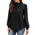 thumbnail image 6 of WTOBBY Women's Fashionable Elegant Top with Chest Pleated Detail and Stand Collar, Long Sleeve Solid Color Design, Perfect for Stylish Outfits and Formal Casual Wear,Black 2XL, 6 of 6