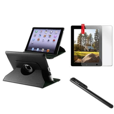 Insten For Apple iPad 4 4G Gen 3 3rd 2 360 Rotating Magnetic PU Leather Case Cover Black