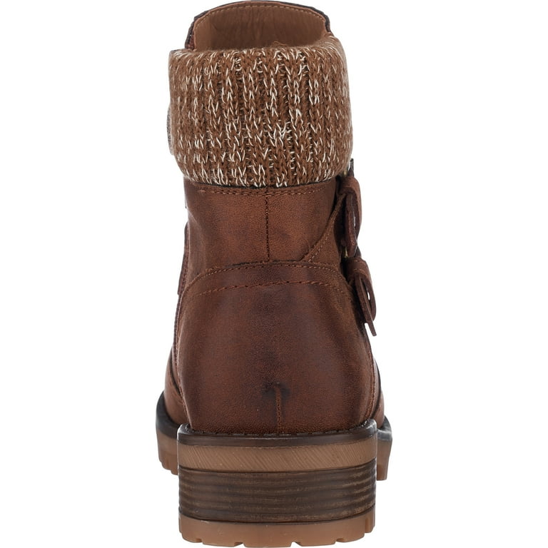 Leather knit sweater top cuff ankle boots