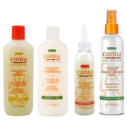 Cantu Shea Butter Moisturizing Shampoo + Conditioner +Leave In Conditioning Mist + Hair & Scalp Oil "Set" Package May Vary