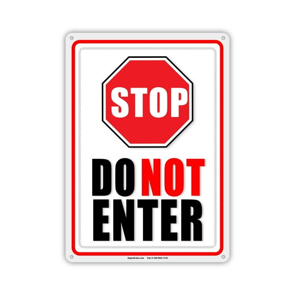 SIGNOGRAFX Private Property Stop Do Not Enter Sign,Metal Sign No Tresspass sign, Warning Do Not Entry without Permission,10” x 14”, Full Color Digital Printing, Easy to Install Indoor/Outdoor.