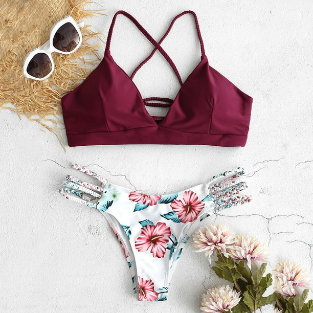 TIANEK Women Bikini 2023 Fashion PushUp Flower Print Bra Relaxing