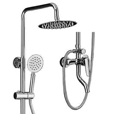iMeshbean Stainless Steel SUS304 Silver Shower faucet Set Wall Mount Triple Function Shower System 8 inches Shower Head Bathroom Adjustable Hand Spray Rainfall Brushed Nickel Shower Faucet Set