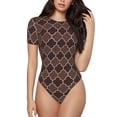 thumbnail image 2 of Goofa Brown Gold Grid Printed Women Rash Guard Short Sleeve,Tummy control Swimsuit Surfing Swimsuit Bathing Suit One Piece Swimsuit UPF 50-Small, 2 of 9
