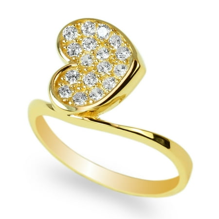 - Ladies 10K Yellow Gold Heart Shaped Luxury Solid Ring with Round CZ Embedded Size 4-10