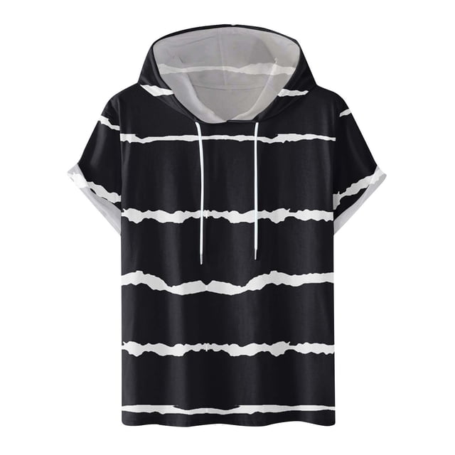 FAIWAD Men's Short Sleeve Hoodies Sweatshirt Striped Print Drawstring Athletic Lightweight Hoodies Tops