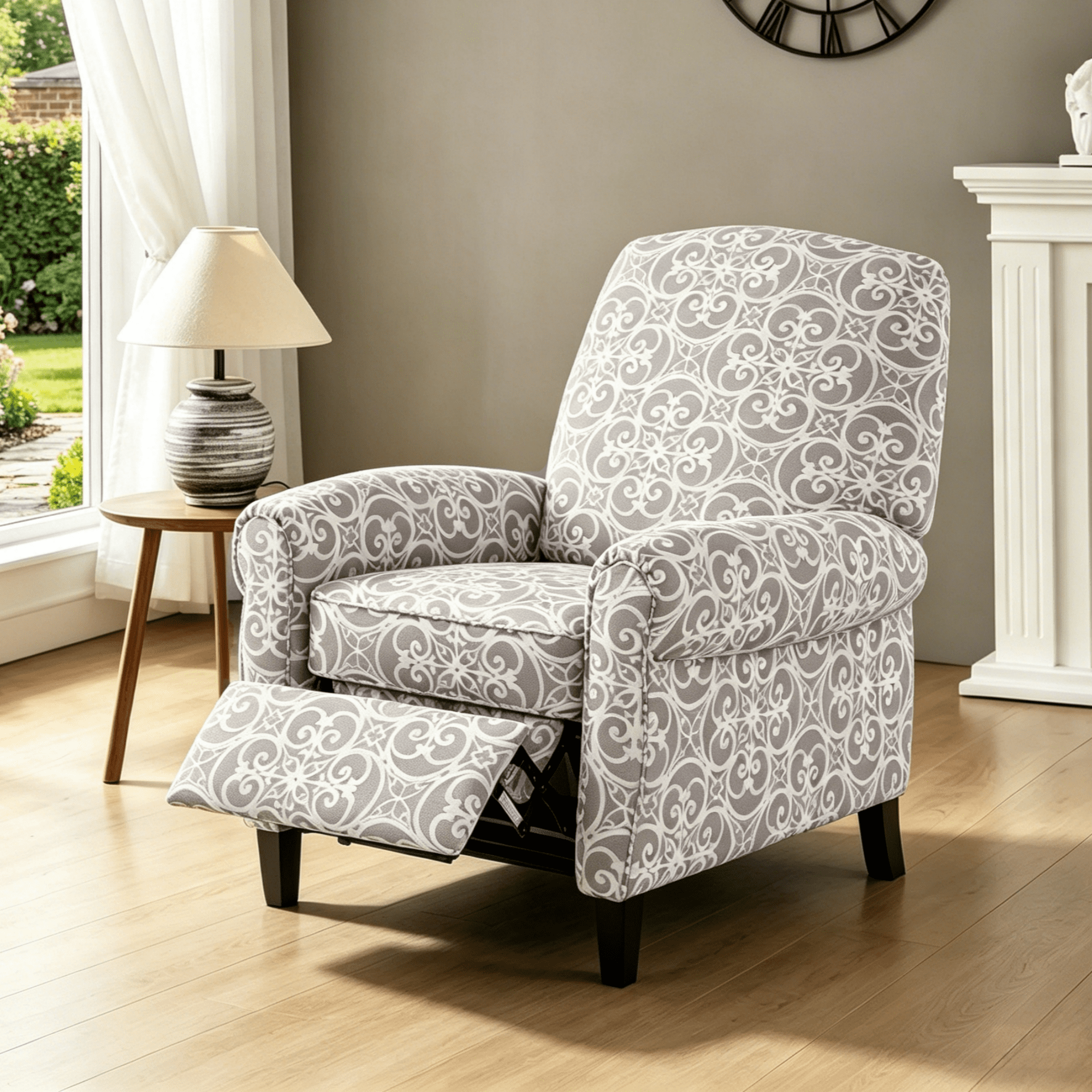 Gewnee 33.46" Manual Push Back Recliner Chair,Modern Reclining Chair With Printed Linen Fabric Upholstery,Single Chair for Living Room,Office,Bedroom.Gray