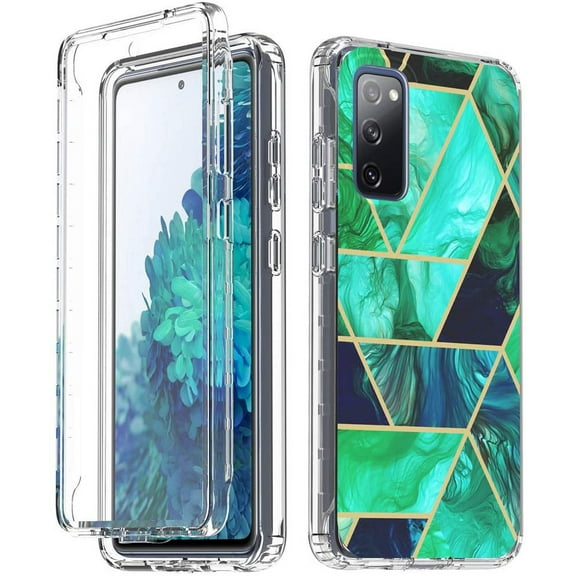 SPYCASE For Galaxy S20 FE, Slim Full-Body Stylish Protective Case with Built-in Screen Protector (Turquoise Marble)