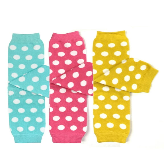 Wrapables® Baby 3-Pair Leg Warmers O/S Dots in Aqua, Pink, Yellow