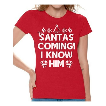 Awkward Styles Santas Coming I Know Him Christmas Shirts ...