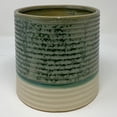 thumbnail image 1 of Set of 6 Green And Ivory Ripple Reactive Glaze Ceramic Planter, 1 of 1