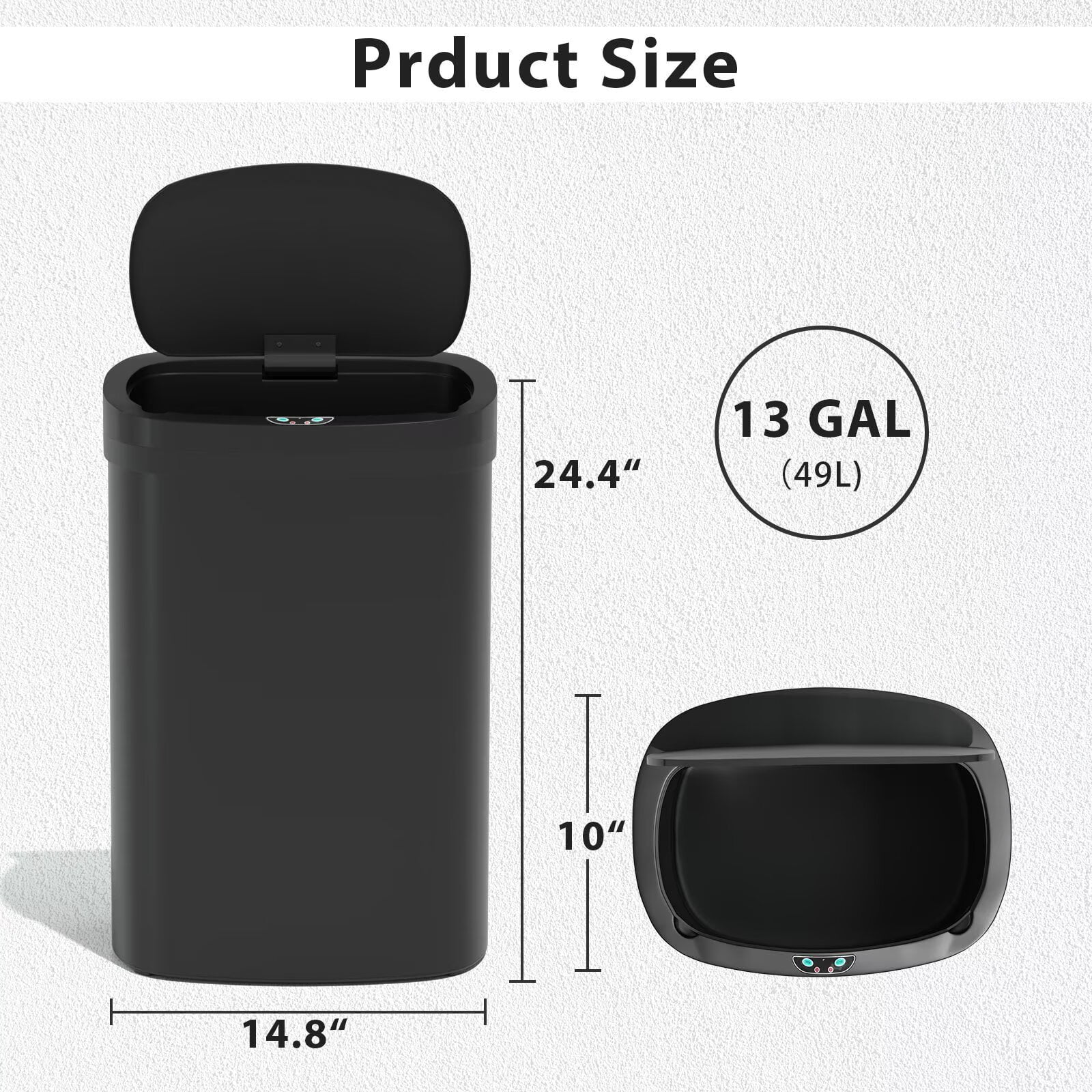 CL.HPAHKL 13 Gallon Kitchen Trash Can, Touchless Motion Sensor Trash Can 50 Liter High-Capacity Smart Trash Can Broken-Resistant Plastic Garbage Can with Lid for Home Bathroom Office (1, Black)