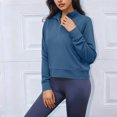 thumbnail image 4 of thefmos Women's Fall Winter Zipper Crop Top Long Sleeve Collared Pullover Casual Solid Sweatshirt Tunic Blouse Trendy Streetwear, Navy 2XL, 4 of 8