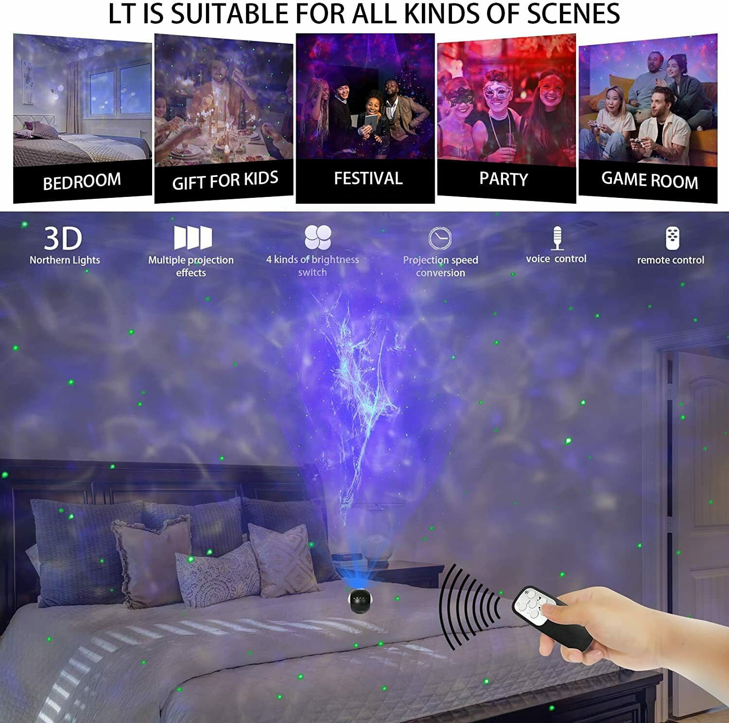 EpicGadget 3D Aurora Galaxy Star Projector - Northern Lights Nebula Cloud Projector with Remote Control Night Light for Bedroom/Game Room/Party/Bar/Home Decor, Perfect Gifts for Adults Kids (Black)