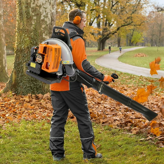 Backpack Gas Powered Leaf Blower, Commercial 2.7kW 850CFM 63CC 4.3HP 2-Stroke Powerful Lightweight Gasoline Grass Lawn Blower w/Harness Air-Cooled & 1.8L Fuel Tank for Yard Lawn Care, Snow Removal
