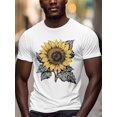 thumbnail image 3 of Watercolor Sunflower Men's T Shirts Yellow Floral T-Shirt for Men Crew Neck Tees Cotton Tops, White, S, 3 of 7
