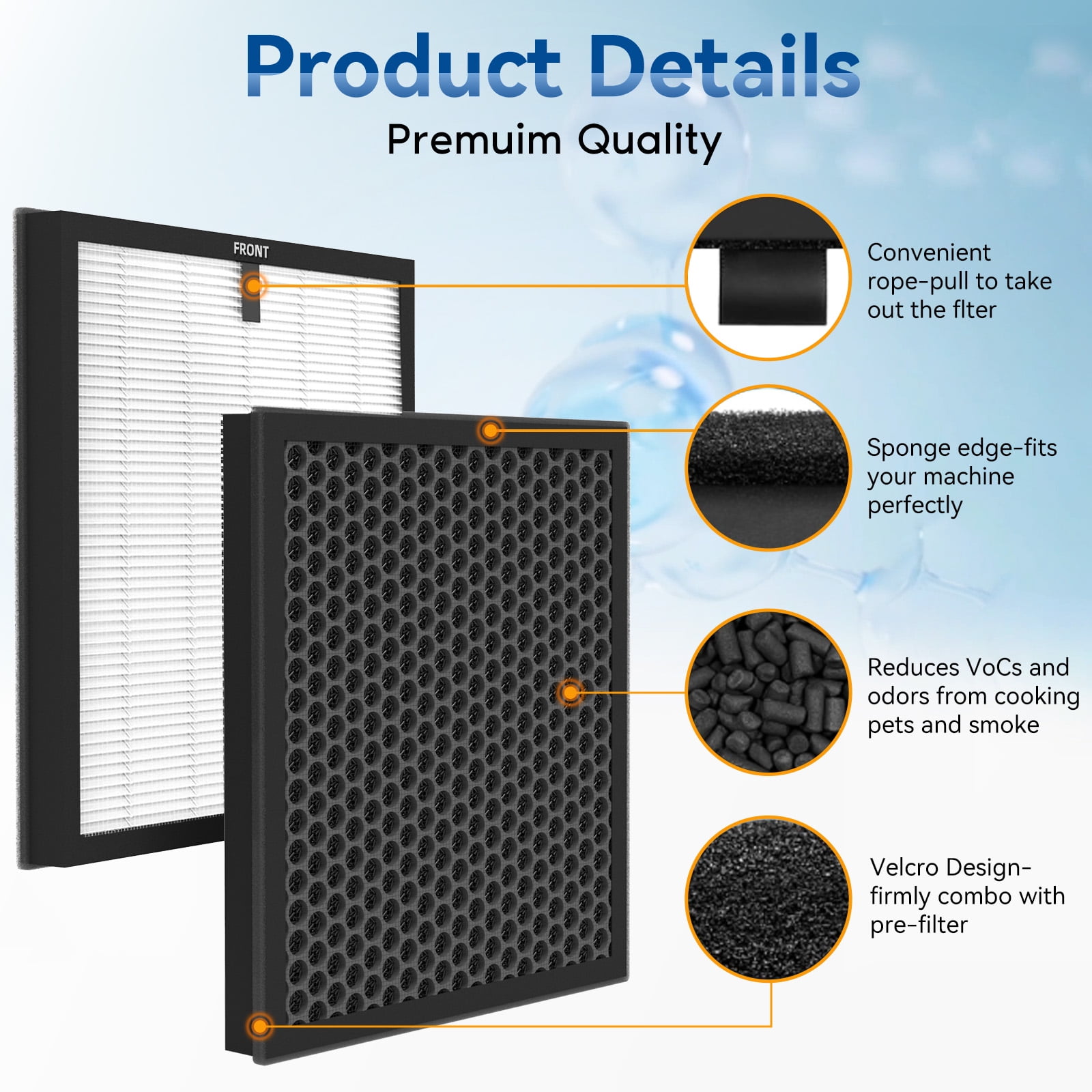 Replacement H14 HEPA Air Purifier Filter for AIRFIRE Air Purifier AP304 KJ3-6, Flat Original