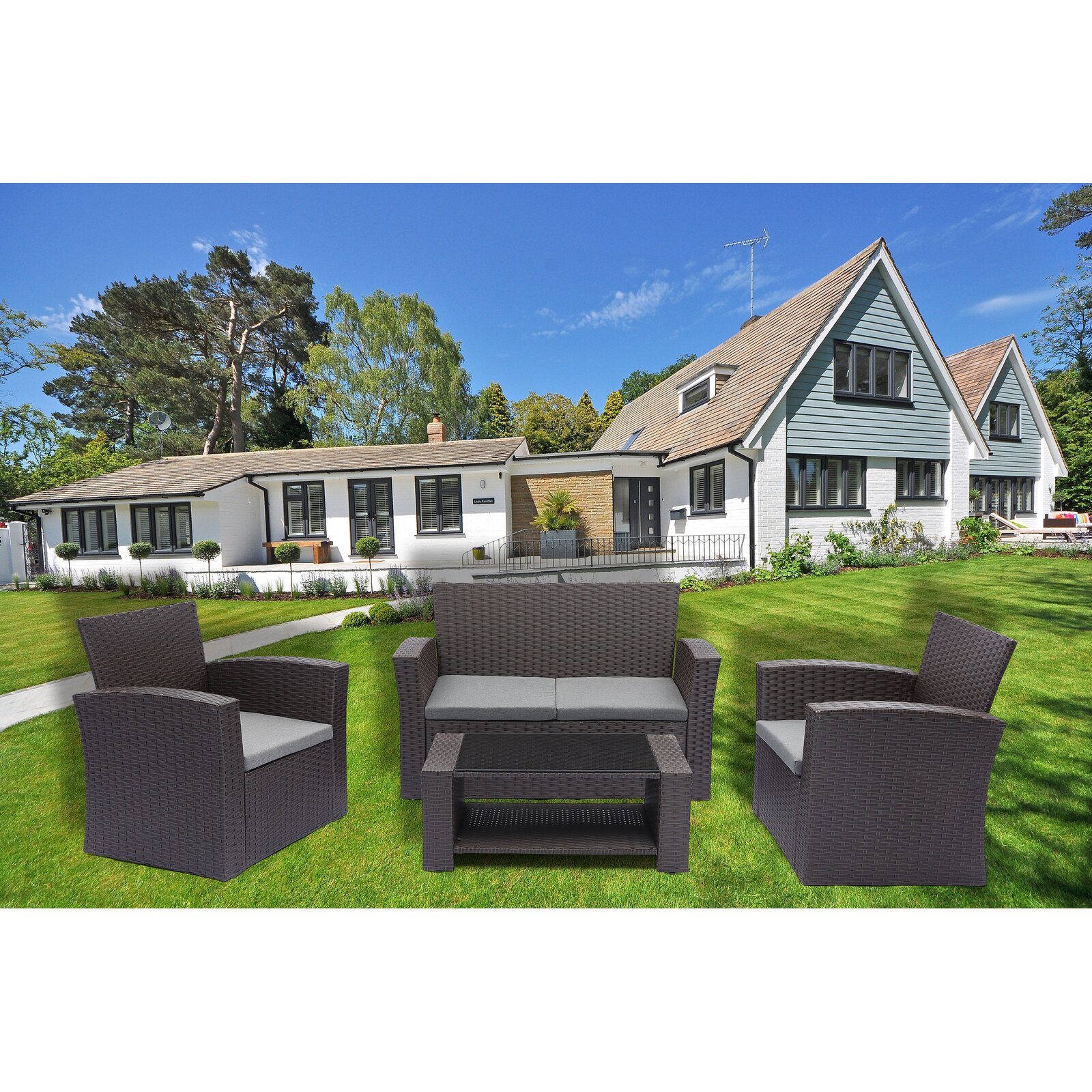 Ketillogh Wicker/Rattan 4 Person Seating Group with Cushions, Seating