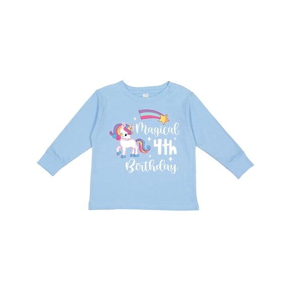 Inktastic Magical 4th Birthday Rainbow Unicorn with Star Boys or Girls Long Sleeve Toddler T-Shirt