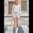 thumbnail image 4 of Conjunto de 2 Piezas de Rayas para Mujer: Sudadera de Larga y Pantalones Cortos Gris M, 4 of 10