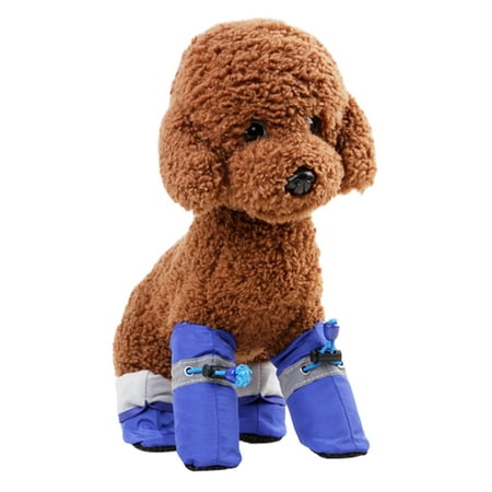 4 Pieces Dog Shoes  Dog Boots Paw Protector with Reflective Straps  Non Slip Dog Booties for Small Medium Dogs(Blue) - style:style2;
