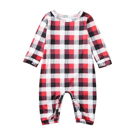 

NEGJ Parent Child Baby Outfit Parent Child Warm Christmas Set Plaid Printed Home Wear Pajamas Baby Jumpsuit Romper
