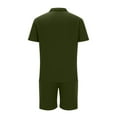 thumbnail image 6 of Dagegui Mens 2 Pieces Sweatsuits Waffle T-Shirts and Short Pants Sets 1/4 Zip Up Turndown Collar Shirts Solid Casual Loose Fit Set Summer Army Green L, 6 of 6