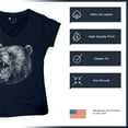 thumbnail image 6 of Roaring Grizzly Bear Women's V-Neck T-shirt Wild Animal Fierce Black and White Nature Wildlife Forest Predator Beast Tee, 6 of 7
