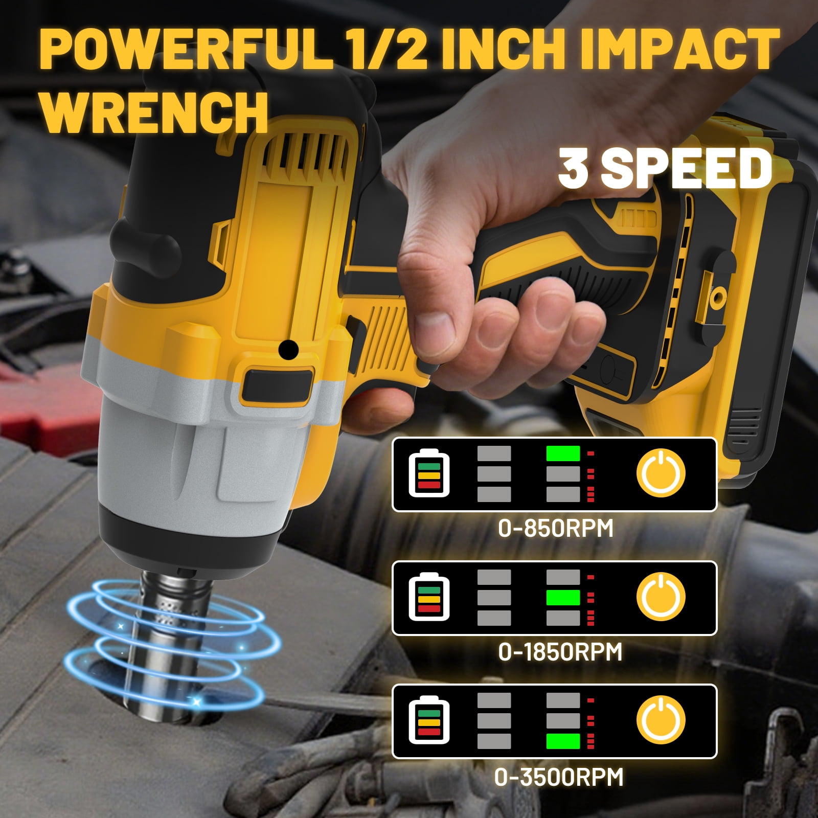 800Nm & 650Nm Brushless Impact Gun, Cordless Impact Wrench Compatible with Dewalt 20V Battery, 1/2" High Torque, 3-Mode Speed, Variable Torque & LED Work Light, Tool Only
