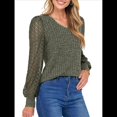 thumbnail image 2 of Blusas de Encaje de Larga para Mujer, Suéteres de Cuello en V A para Otoño 2025, Atuendos Elegantes e Informales de Invierno Verde XL, 2 of 8