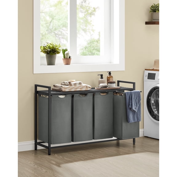 Laundry Hamper Laundry Basket Laundry Sorter with 4 Pull-Out and Removable Bags Shelf 4 x 10.6 Gallons Black and Gray