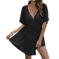 thumbnail image 2 of zaveiop Womens Swimsuit Coverup Short Sleeve Beach Cover up Dress V Neck Bikini Beachwear (Black, One Size), 2 of 6