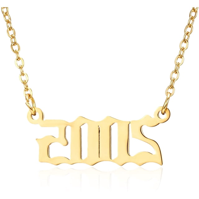 Collar con colgante de número de año de nacimiento, collar de acero inoxidable con número de oro y cumpleaños, joyería de cadena para mujer y niña Adepaton LRWJ198-19
