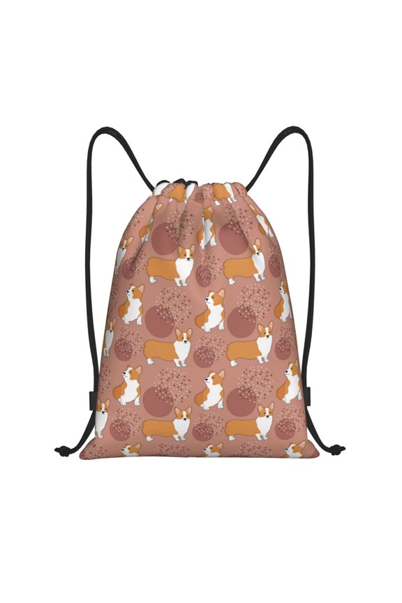 Drawstring Backpack - Cute Corgi Dog Funny_C Splash Proof Small Drawstring Gym Bag for Women Men, Cinch Sports String Bag Backpack for Travel Swimming Beach