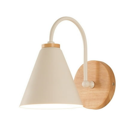 

Lomubue Wall Lamp Simple Appearance Flicker-Free Wooden Base Iron Lampshade Fine Texture Illumination Classic Color Modern LED Night Lamp Light Fixture Wall Art Decor Household Supplies