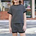 thumbnail image 2 of yillto Girls Summer Shorts Sets 2 Piece Short Sleeve Striped Shirts Top and Wide Leg Lounge Shorts, 2 of 7