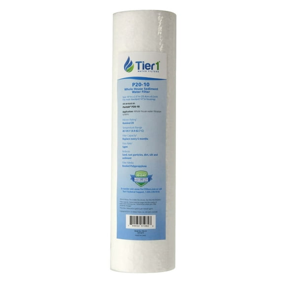 Tier1 20 Micron 10 Inch x 2.5 Inch | Spun Wound Polypropylene Whole House Sediment Water Filter Replacement Cartridge | Compatible with Pentek P20, SDC-25-1020, 155015-43, Home Water Filter