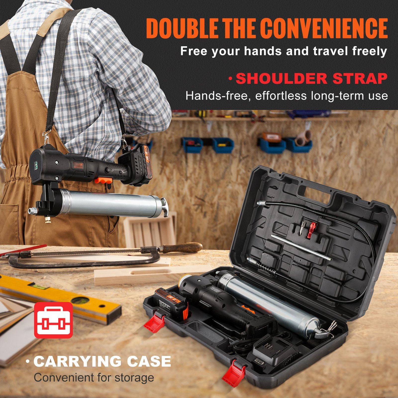 Cordless Grease Gun 20V 10000 PSI, Electric Grease Gun Kit with 39" Hose, 2 Batteries & Charger, Professional High Pressure Battery Powered Grease Gun, Black