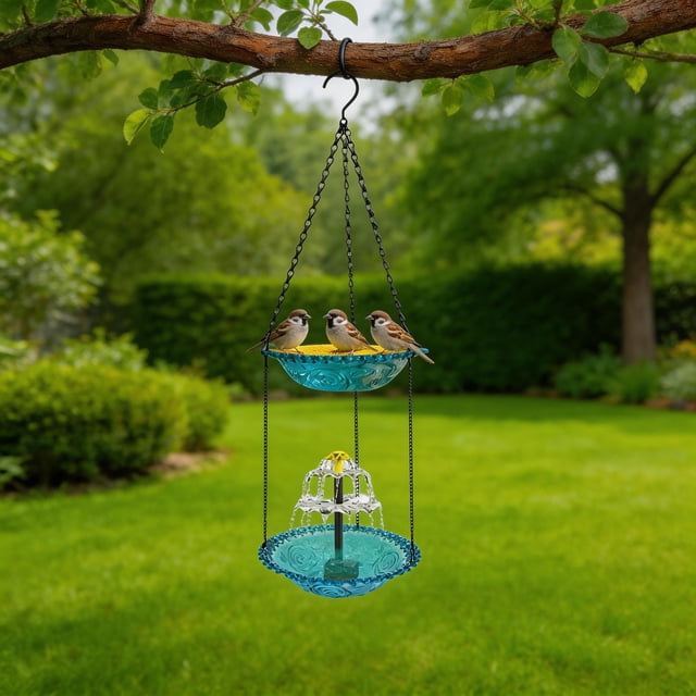 BotaniNest Solar Powered Bird Feeder And Bird Bath 2 In 1 Garden With Automatic Water Circulation For Outdoor