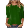thumbnail image 1 of T-shirt Femme Manches 3/4 Polyvalent Simple Imprimé Col Rond Décontracté Vert P, 1 of 4