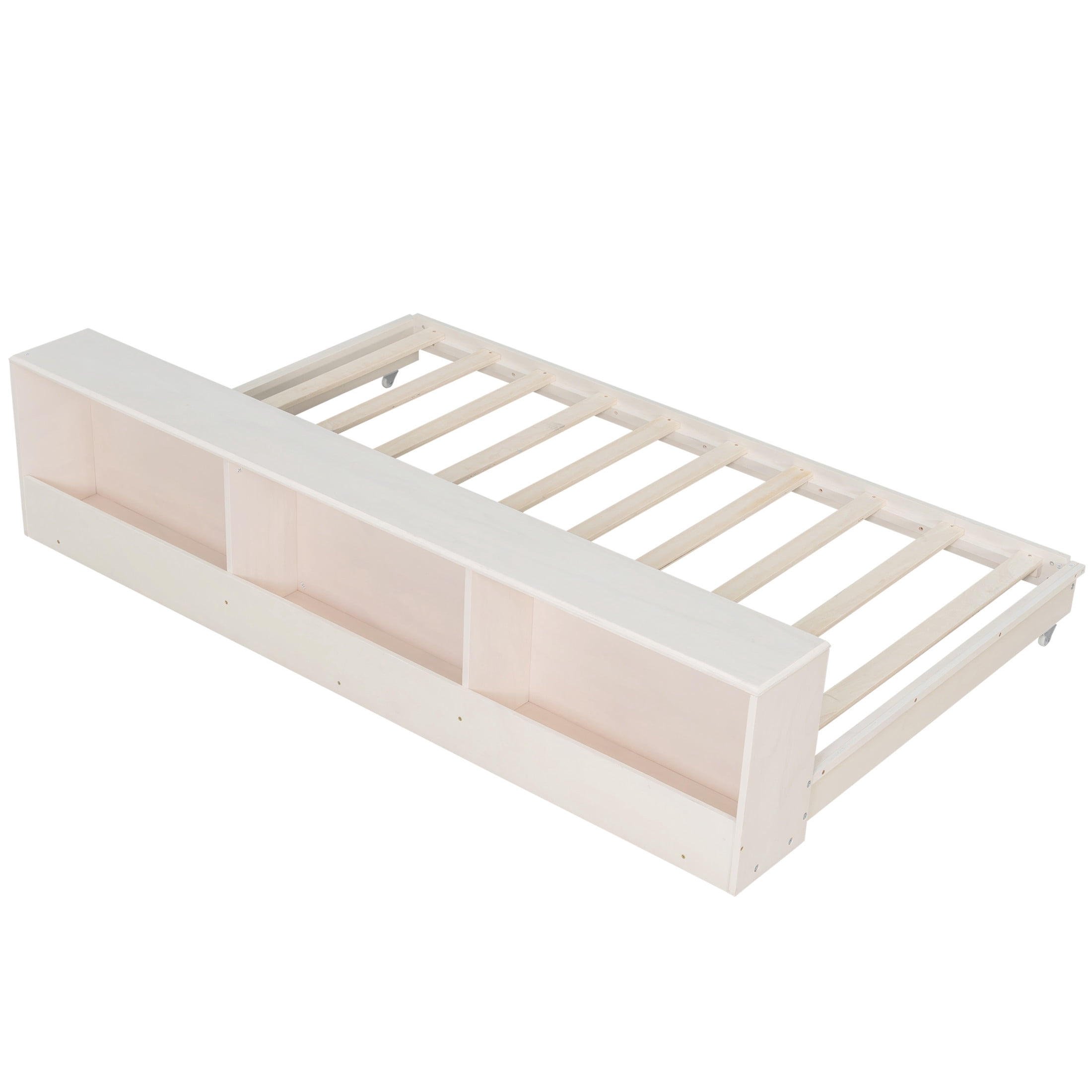 Noble House Brevon Full Size Extendable Platform Bed with Built-in Storage Cabinet, Pine Wood Frame, Cream White
