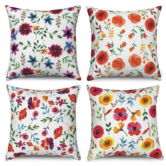 Pbobriich Flower Throw Pillow Covers 18x18 Set of 4 Decorative Spring Pillow Covers Linen Farmhouse Pillowcases for Sofa Couch
