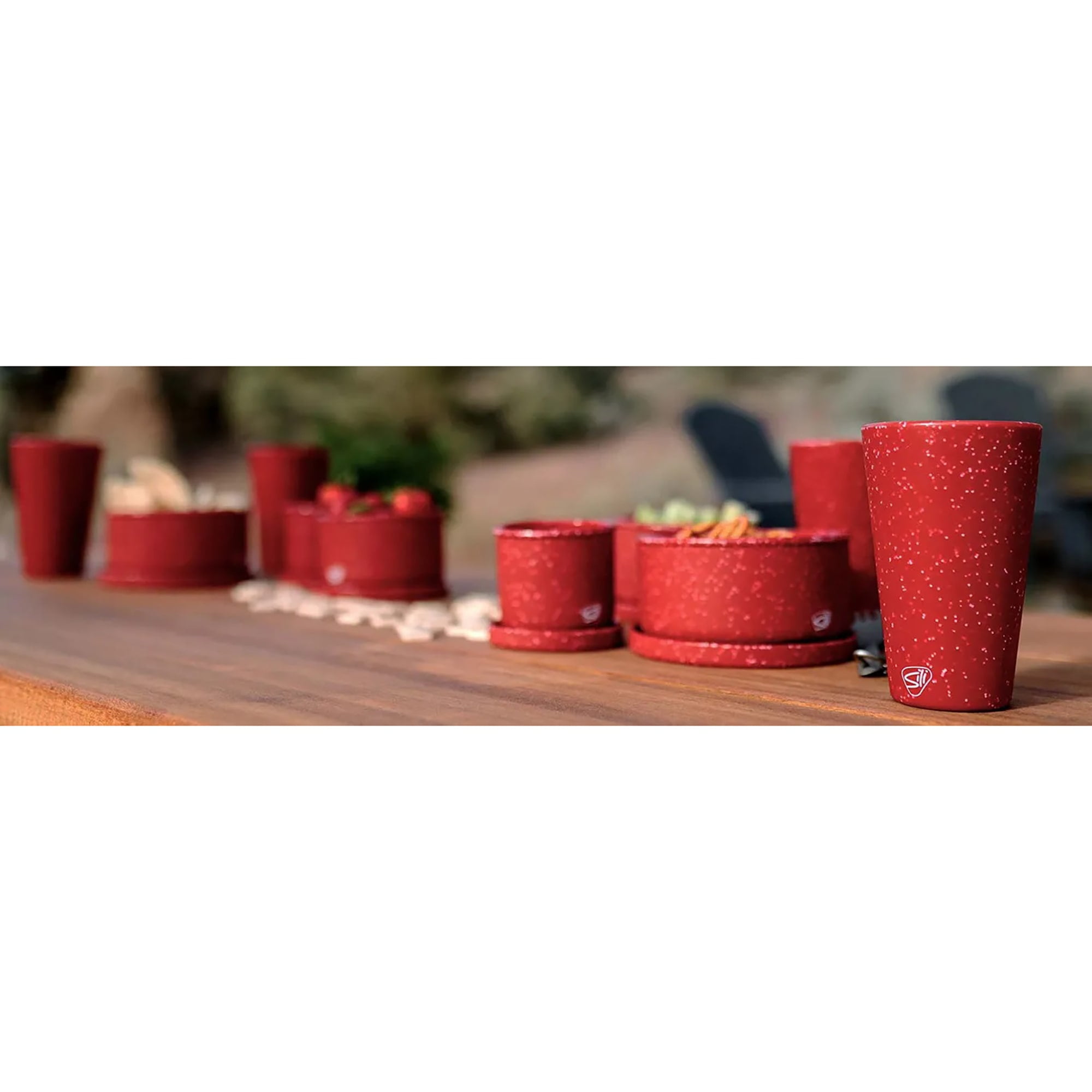 Silipint: Silicone Lidded Bowls: Set of 3: Speckled Red - 10, 20 & 30oz - Flexible, Unbreakable, Easy Storage, Non-Slip