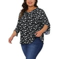 thumbnail image 4 of Blusa de gasa de mujer plus size Agnes Orinda, con cuello en V, manga 3/4, estilo casual de verano, talla 4X, color negro, 4 of 5