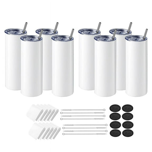 8Pack Sublimation Tumblers Blank 20Oz Straight Skinny with Sublimation Papers, Lids and Straws for Tumbler  Machine