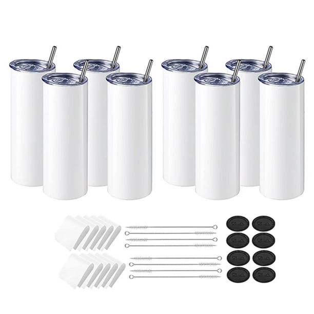 Paquete de 8 Vasos de SublimacióN en Blanco de 20 Oz Rectos Delgados con Papeles de SublimacióN, Tapas y Pajitas para MáQuina de Prensa de Vaso